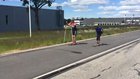 To roller ski on a pile of gravel