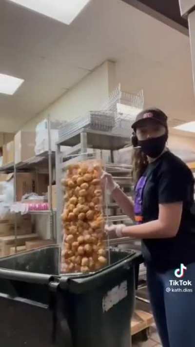 The amount of food that is being thrown out at Dunkin Donuts each day