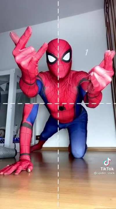 Spiderman taking a pic of him flying