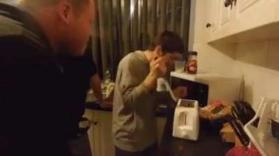 Did he just stab the toaster