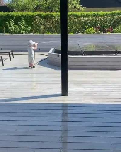Our two year old took control of the backyard. My wife and baby left me to fend for myself behind closed doors. Even after surrendering, he decided I needed a final soaking.