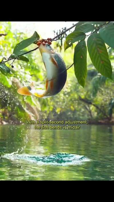 ?fish jumping out of water to eat fruit
