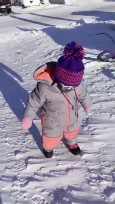 My daughter learning to walk in snow (Mar 28, 22)