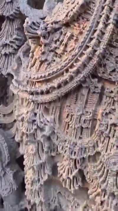The stone carving on the 12th-century Hoysaleswara Temple in Karnataka, India.