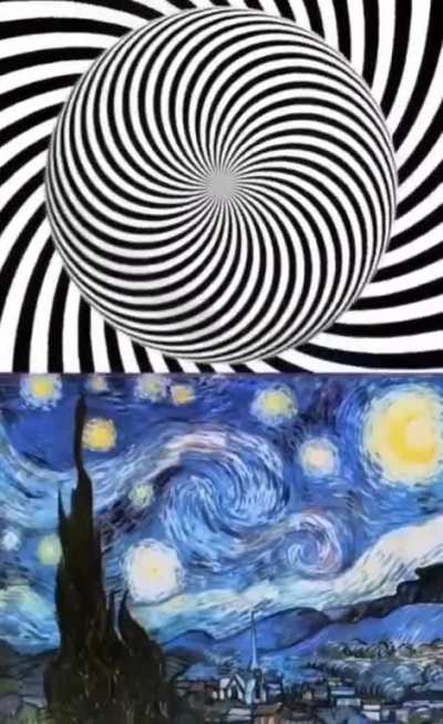 Best way to see Van Gogh's "Starry Night" is to stare directly at the center of the spiral for 20 seconds and then look at the painting.