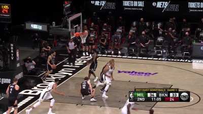 [Highlight] Giannis with the insane defensive block on Kyrie, which leads to beautiful fastbreak assist.