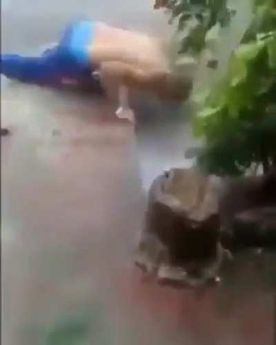 People having fun in the rain