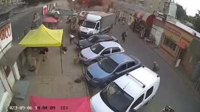 The moment Russian regime bombed a Ukrainian market which resulted in 16 civilian deaths and over a dozen injured.
