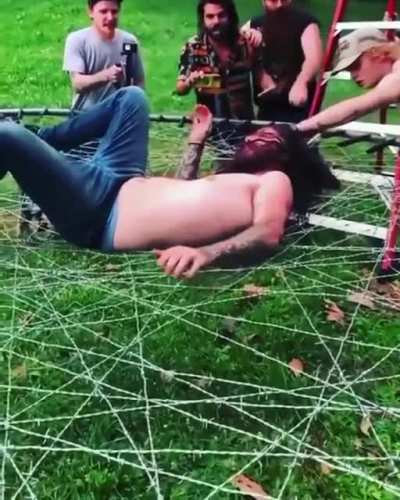 Jumping on a trampoline