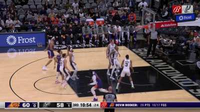 [Highlight] The Spurs' Coyote mascot debuts the "Cone of Silence" to help Booker as he shoots free throws