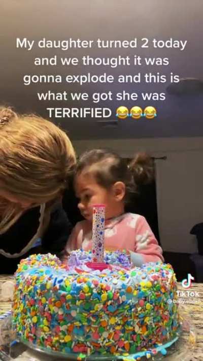 Birthday candle fail! She laughed so hard she started peeing ?