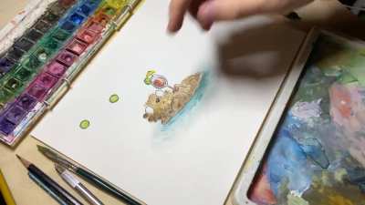 Decided to add some cucumber slices to my drawing. Then I decided to flick them away and video it.
