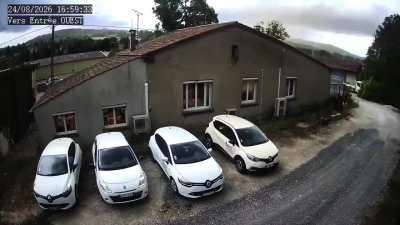 Insane CCTV footage of the EF3 tornado Pomas, France, on August 26, 2026.