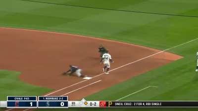 [Highlight] Andres Gimenez makes a sliding grab on the other side of 2nd base steps on the bag and doubles up Julio Rodriguez