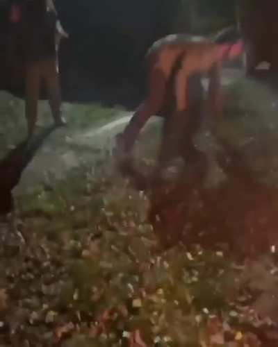 Belly flop onto fire