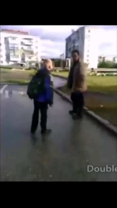 Russian Homeless man defends himself from a young bully. ???