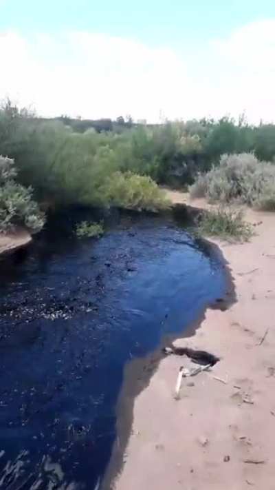 Oil pipeline broke creating a "black River"