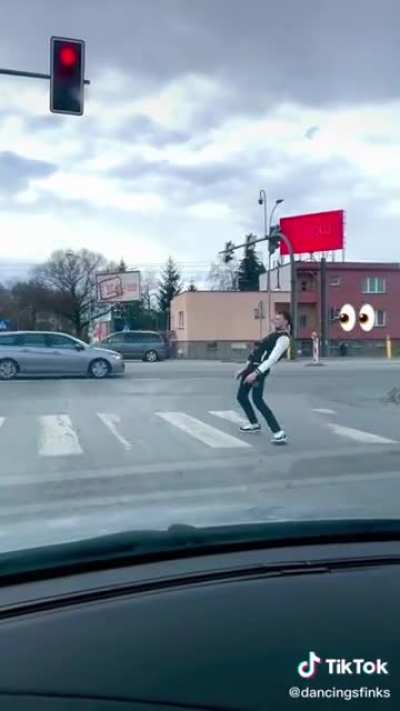 He isn't on skates