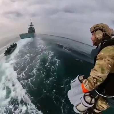 Marines perform boarding exercises with JETPACKS and landing on a high-speed ship. The future is now, old and young man