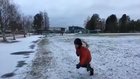 Running across a frozen stream