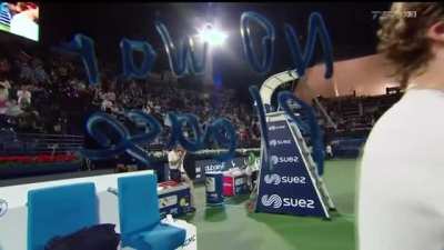 Russian tennis player Andrey Rublev writes "No war please" on the camera following his advancement to the final in Dubai