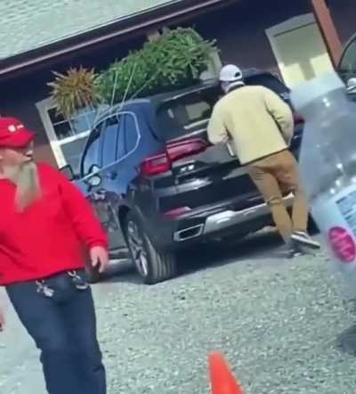 He's not exactly in the car