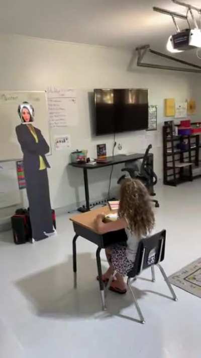 Father converted his garage into a classroom for his daughter