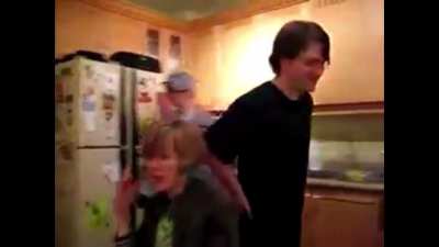 Gross guy tries to fart and instead violently shits his pants.