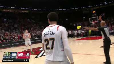 [Highlight] Jamal Murray puts the Denver Nuggets up 1 vs the Trailblazers with a deep triple leaving 0.9 seconds left on the clock