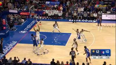 [Highlight] A pair of one handed catches &amp; passes from Embiid and PJ Tucker leads to a wide open three for James Harden