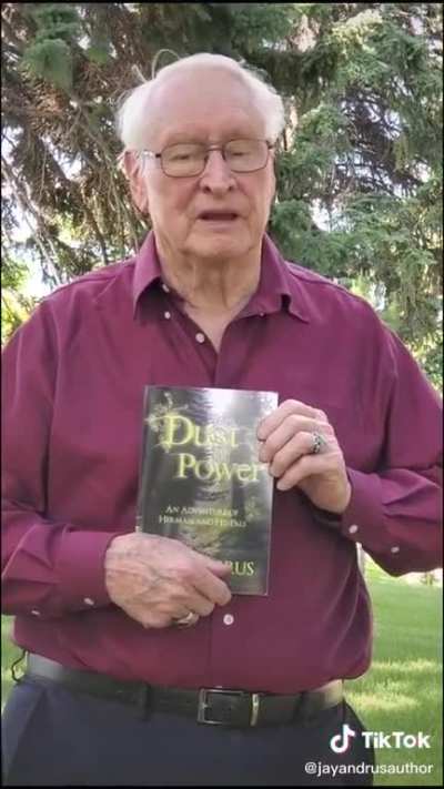 Not sure if this is allowed, but my sweet, pure grandpa made a tiktok to try and sell his book ?