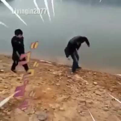 Wow look at far that rock goes!