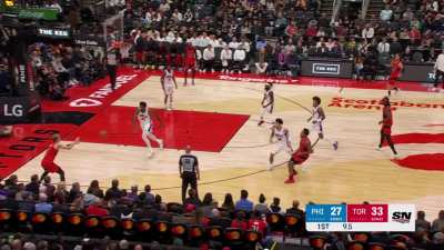 [Highlight] Embiid falls asleep and leaves Gradey D to give the raptors 36 first quarter points and 7/7 from 3 as a team